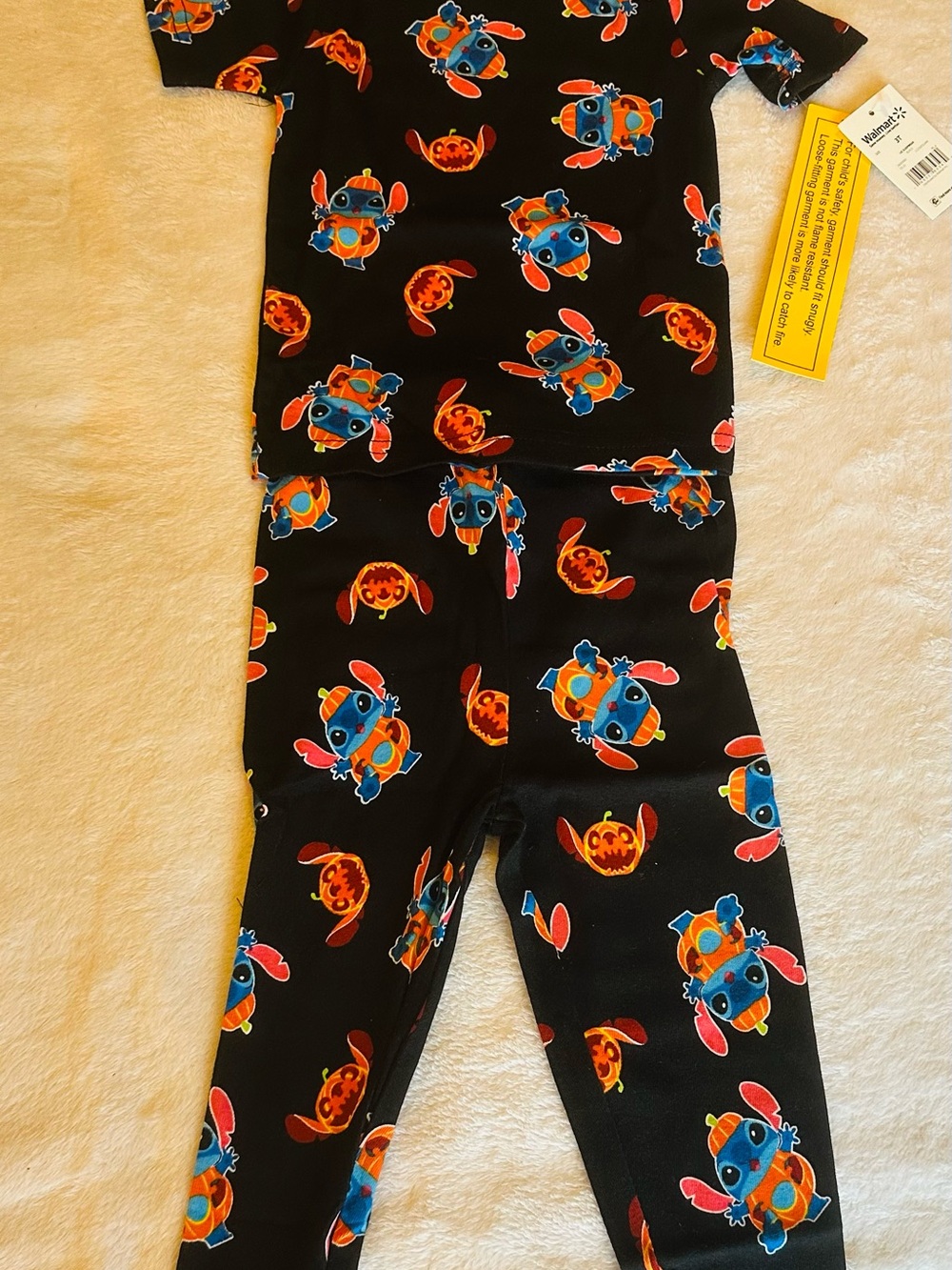 Kids Black Character-Print Pajama Set with Blue & Orange Motif